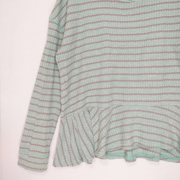 Free People | Auntie Em Mint Green Striped Waffle Knit Peplum Top | Large - Picture 4 of 8